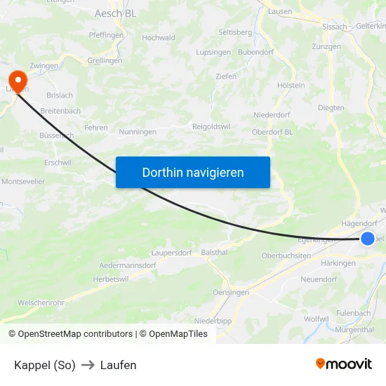 Kappel (So) to Laufen map