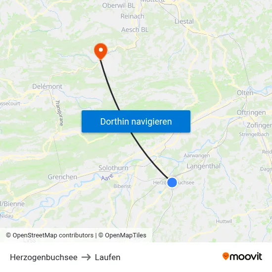 Herzogenbuchsee to Laufen map