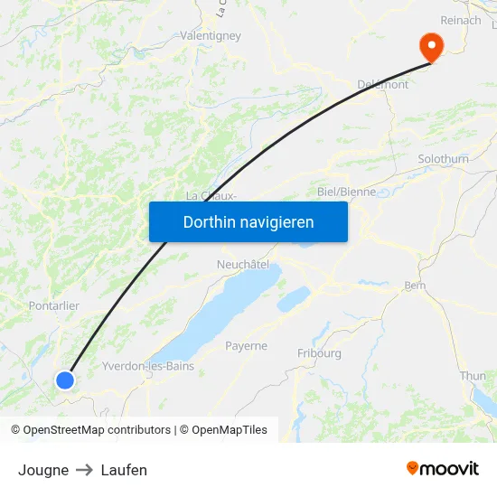 Jougne to Laufen map