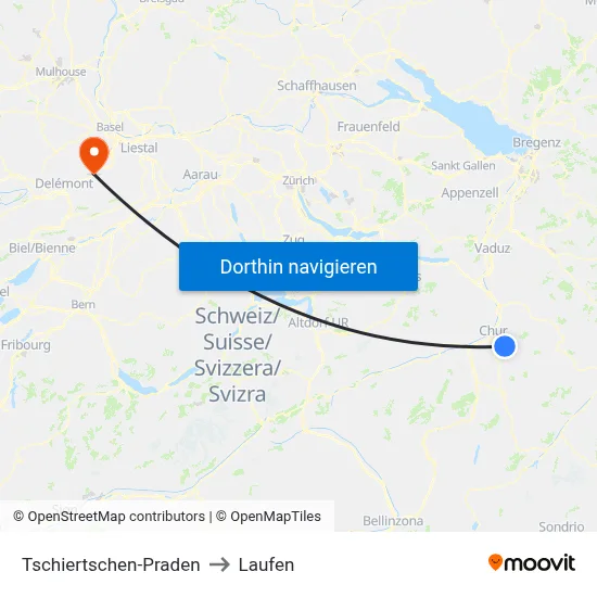 Tschiertschen-Praden to Laufen map