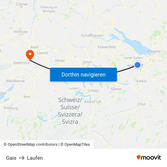 Gais to Laufen map