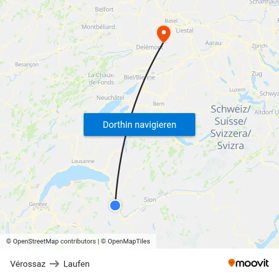 Vérossaz to Laufen map
