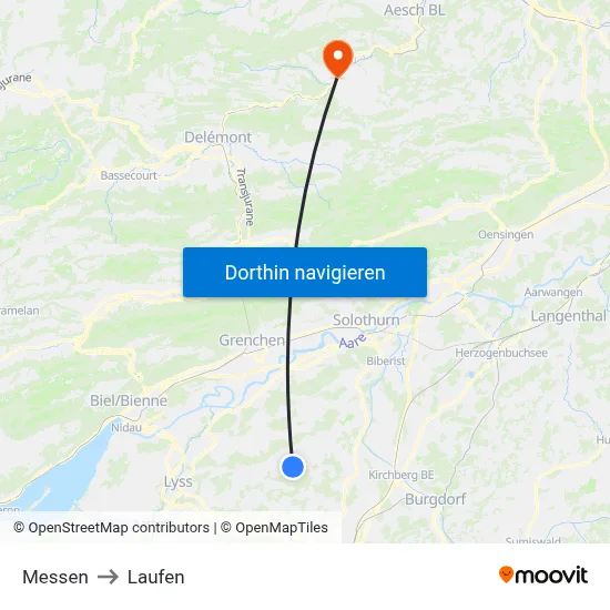 Messen to Laufen map