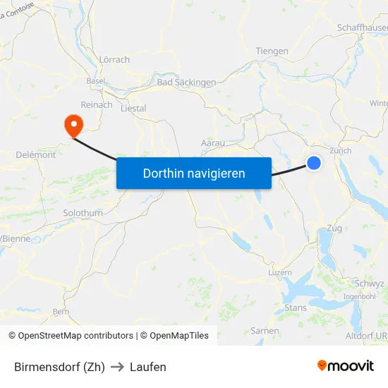 Birmensdorf (Zh) to Laufen map