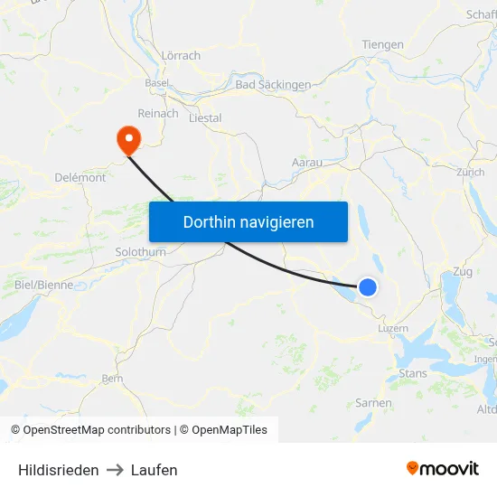 Hildisrieden to Laufen map