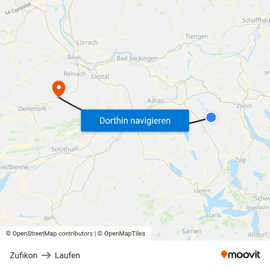 Zufikon to Laufen map
