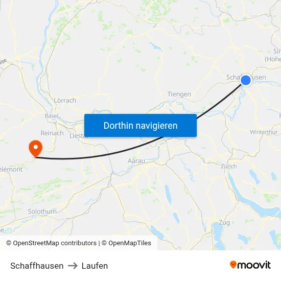 Schaffhausen to Laufen map