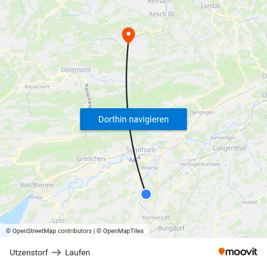 Utzenstorf to Laufen map