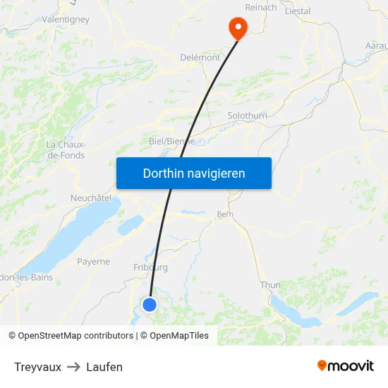 Treyvaux to Laufen map