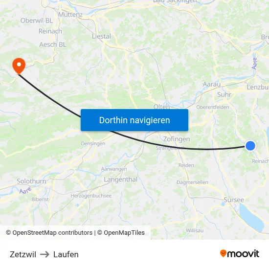 Zetzwil to Laufen map