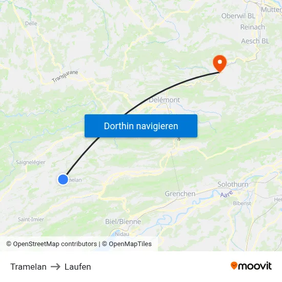 Tramelan to Laufen map