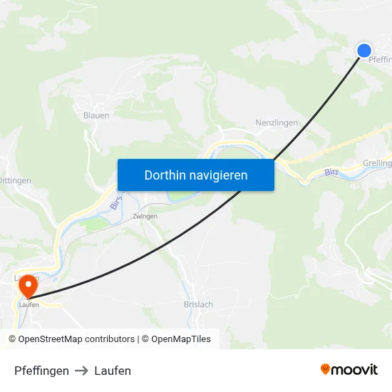Pfeffingen to Laufen map