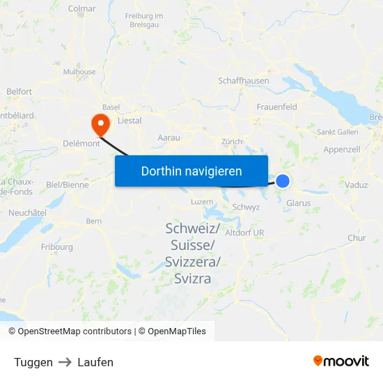 Tuggen to Laufen map