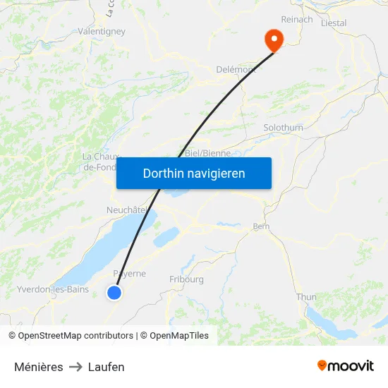 Ménières to Laufen map