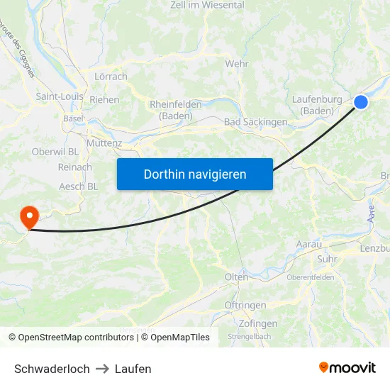 Schwaderloch to Laufen map