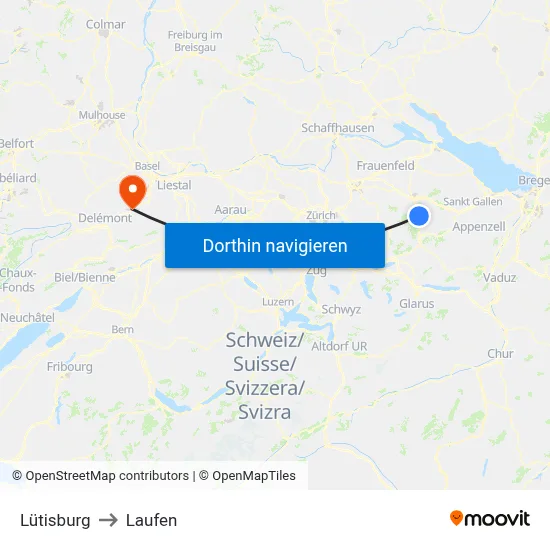 Lütisburg to Laufen map