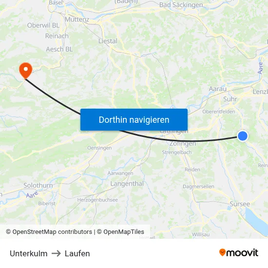 Unterkulm to Laufen map