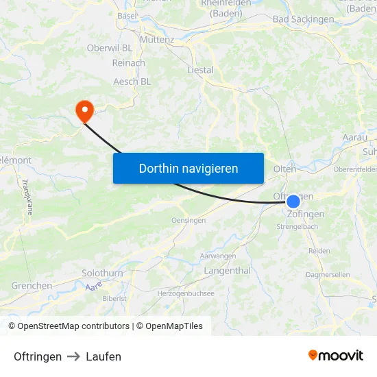 Oftringen to Laufen map