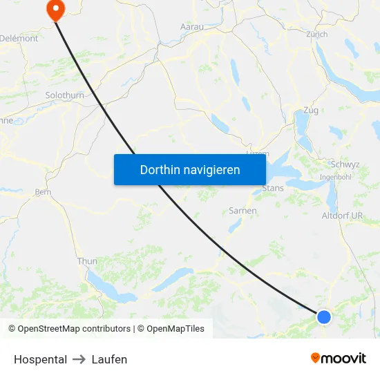 Hospental to Laufen map