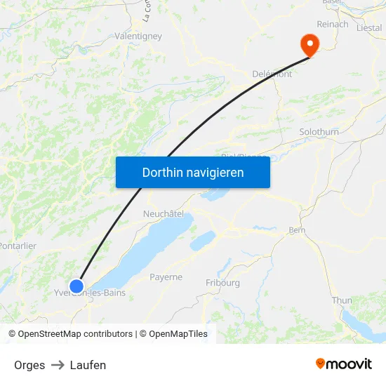 Orges to Laufen map