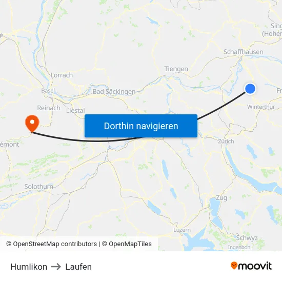 Humlikon to Laufen map