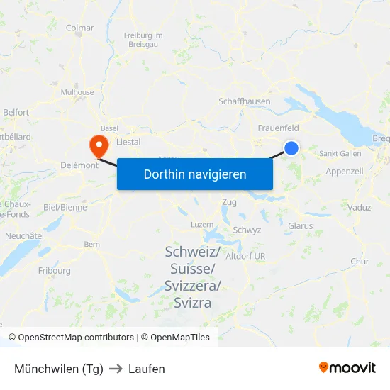 Münchwilen (Tg) to Laufen map