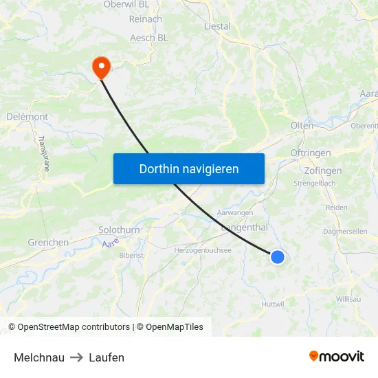 Melchnau to Laufen map