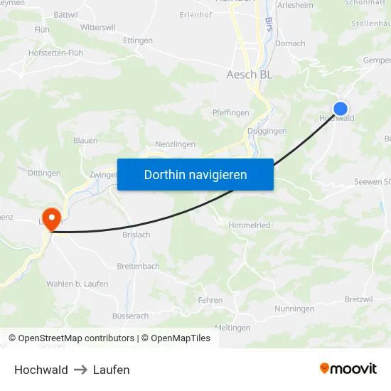 Hochwald to Laufen map