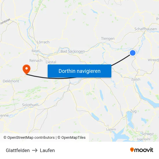 Glattfelden to Laufen map