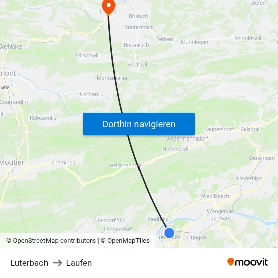 Luterbach to Laufen map