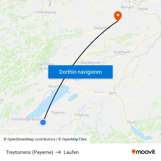 Treytorrens (Payerne) to Laufen map