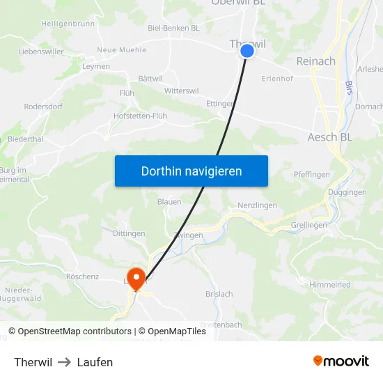 Therwil to Laufen map