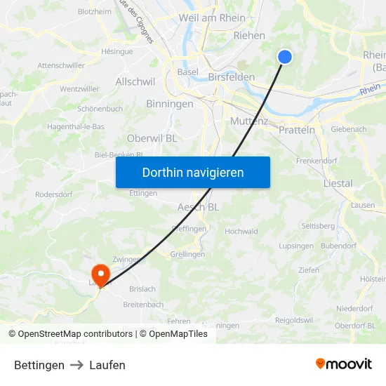 Bettingen to Laufen map