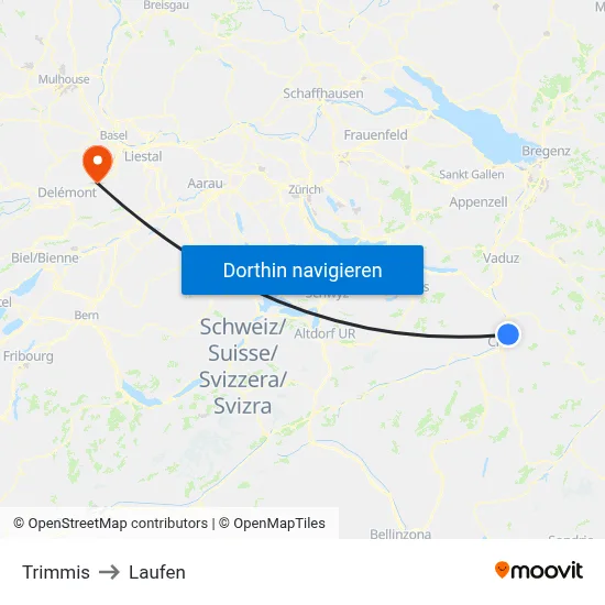 Trimmis to Laufen map