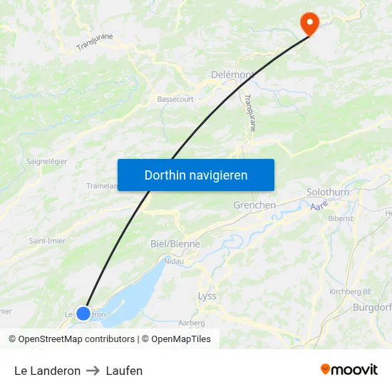 Le Landeron to Laufen map