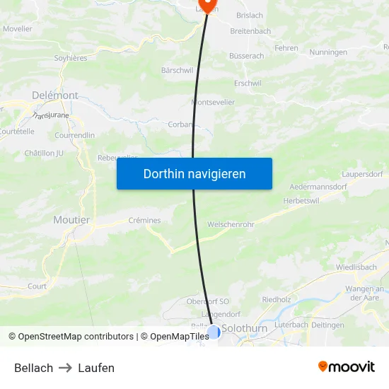 Bellach to Laufen map