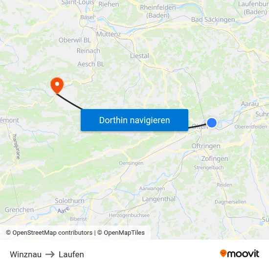 Winznau to Laufen map