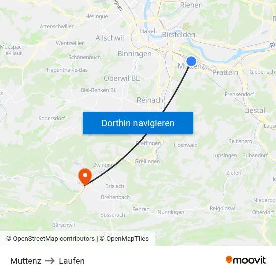 Muttenz to Laufen map