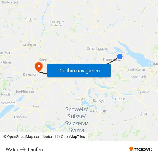 Wäldi to Laufen map