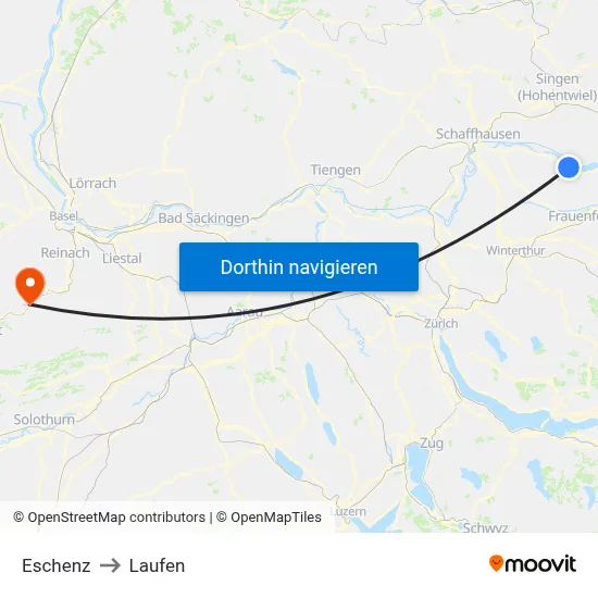 Eschenz to Laufen map