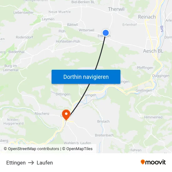 Ettingen to Laufen map