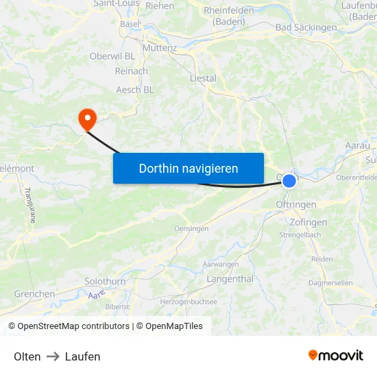 Olten to Laufen map
