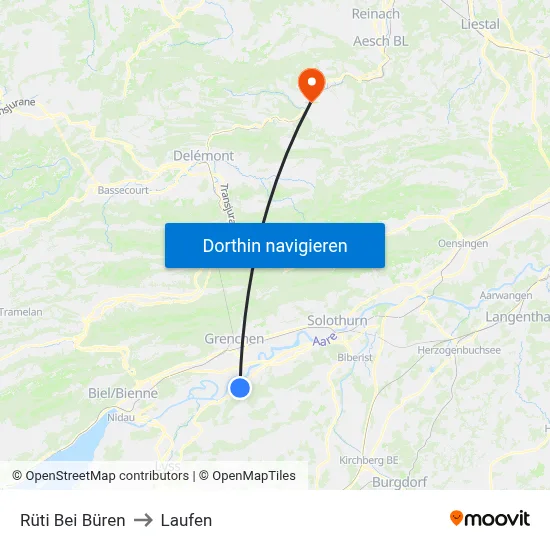 Rüti Bei Büren to Laufen map