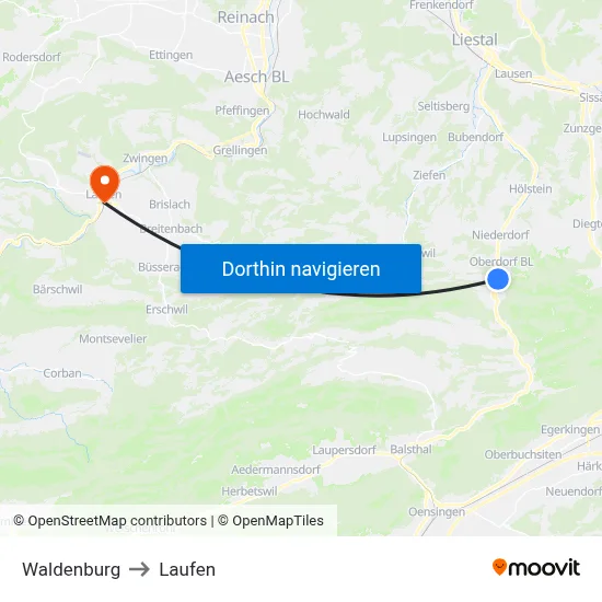 Waldenburg to Laufen map