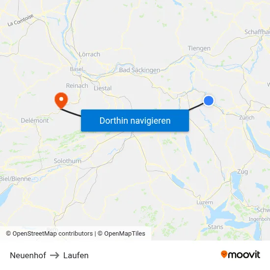 Neuenhof to Laufen map