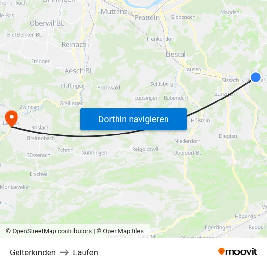 Gelterkinden to Laufen map