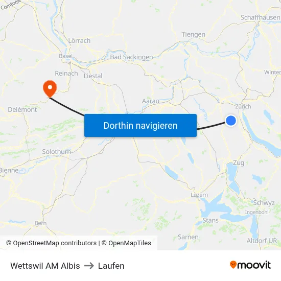 Wettswil AM Albis to Laufen map