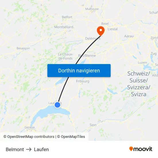 Belmont to Laufen map