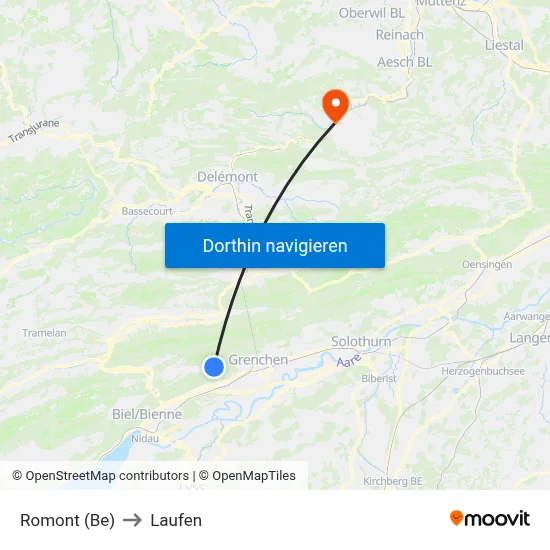 Romont (Be) to Laufen map