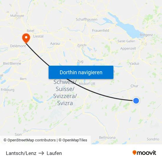 Lantsch/Lenz to Laufen map